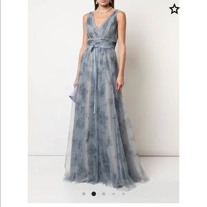 Marchese Notte “Dusty Blue” Floral floor-length gown